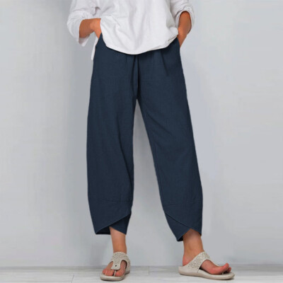 Plus Size Womens Cotton Linen Baggy Harem Pants Ladies Summer Loose Trousers US