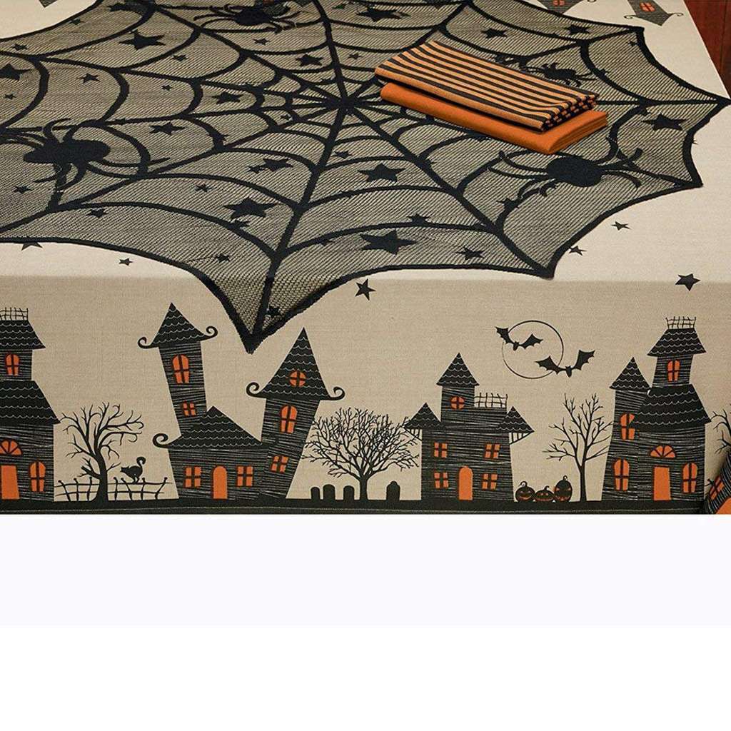 Halloween Black Lace Spider Web Table Cloth Cobweb Table Cover Tablecloth Decor