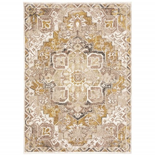 Устойчивый к пятнам коврик Oriental Power Loom размером 8 X 11 дюймов из золота и слоновой Кости с бахромой
