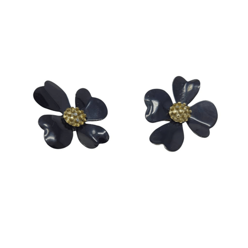 1950s Sarah Coventry Floral Clip-On Earrings, Black Enamel Flower — Sarah Coventry — Clip-On Earrings (photo 1 of 6)