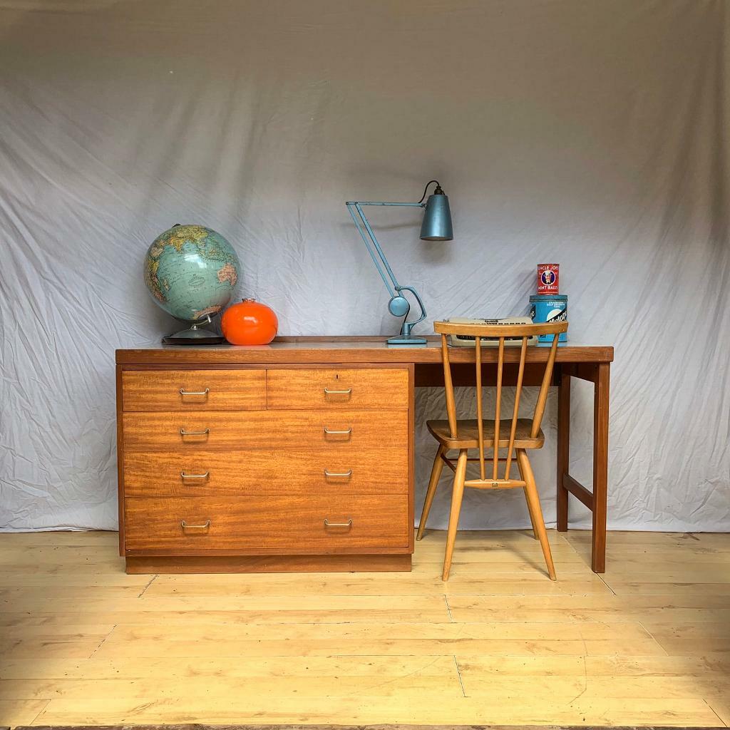 Vintage teak mid century ex mod ministry desk chest of drawers dressing