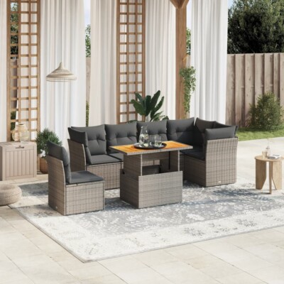 vidaXL 7 Piece Garden Sofa Set with Cushions Grey Poly Rattan
