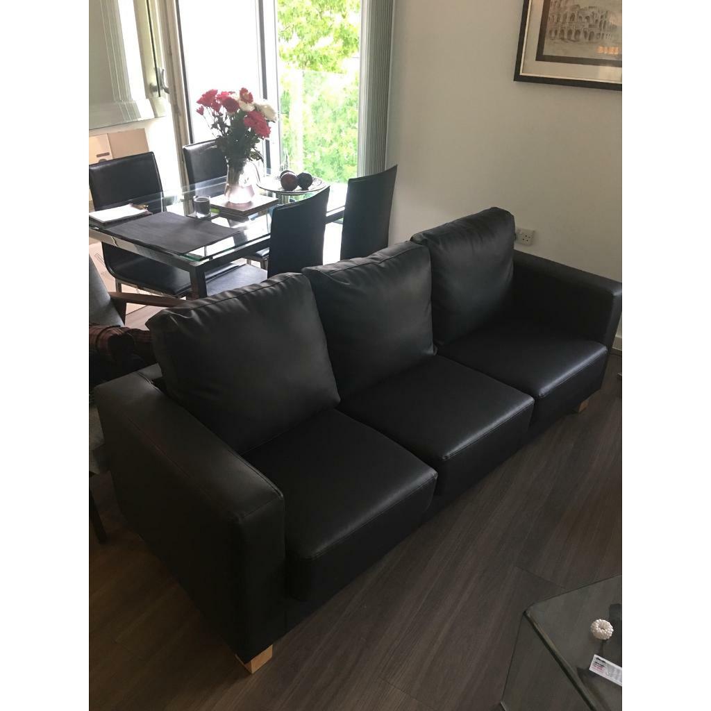 3 Seat Black Pleatehr Sofa And Black Pleather