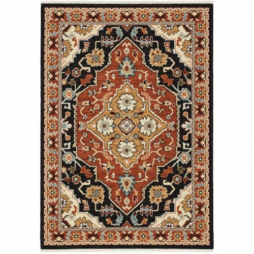 Устойчивый к пятнам коврик Oriental Power Loom размером 3 X 5 См, Черный, Оранжевый и Бежевый, с