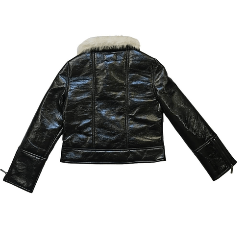 Pre-owned Unreal Fur Wet Look Aviator Black Jacket Fashion Club Womens Small In Multicolor