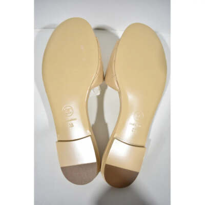 Pre-owned Chanel Rev Beige Turnlock Quilted Gold Cc Logo Mules Slide Sandal Flop Flat 36
