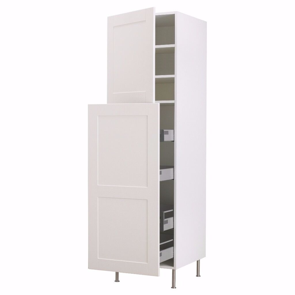 IKEA Tall Free Standing Kitchen Pantry White Cabinet Storage Solution Larder with Shelves ...