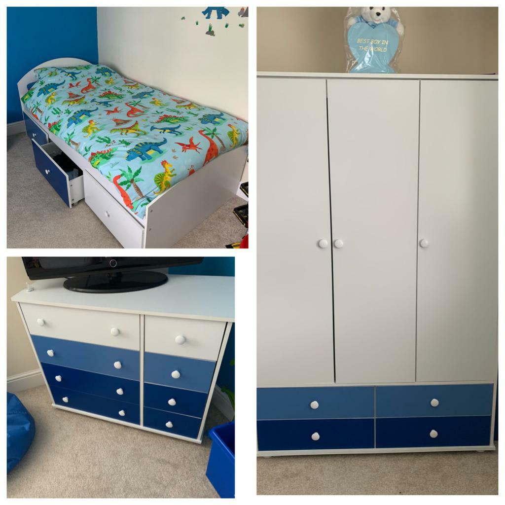 Boys Bedroom Furniture Set Bed Wardrobe And Drawers In