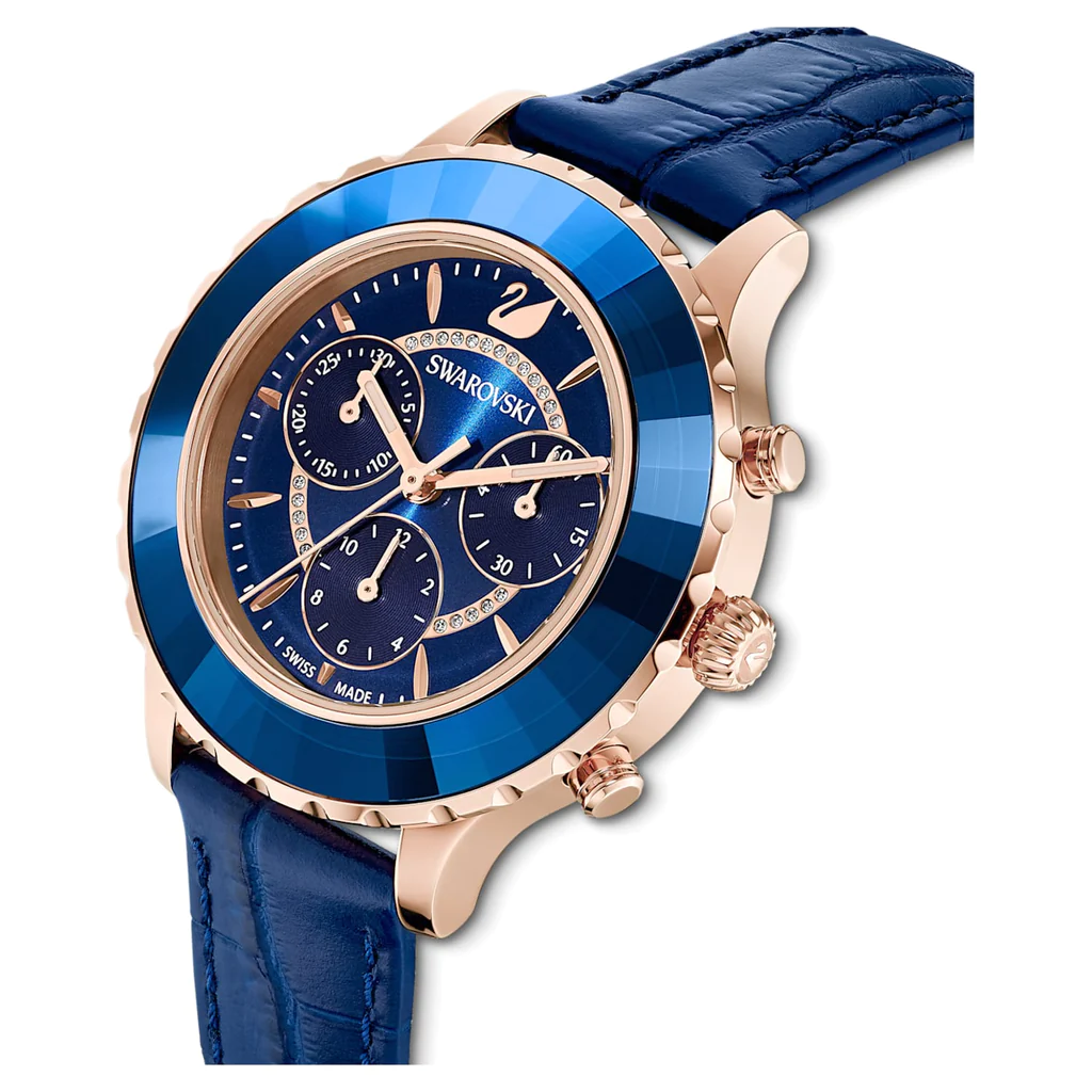 Pre-owned Swarovski Authentic  Octea Lux Watch With Blue Leather Strap