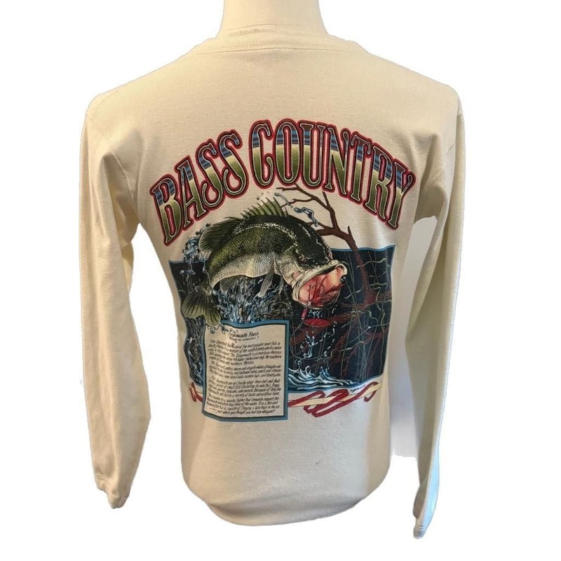 Vintage 1989 Bass Country Largemouth Bass Fishing Long Sleeve T