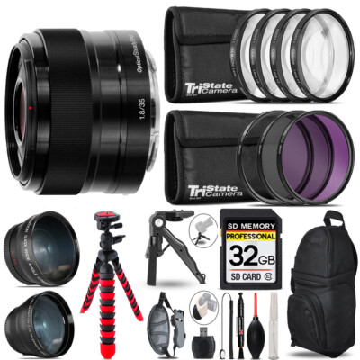 Sony E 35mm f/1.8 OSS Lens -3 Lens Kit +Tripod +Backpack - 32GB Kit