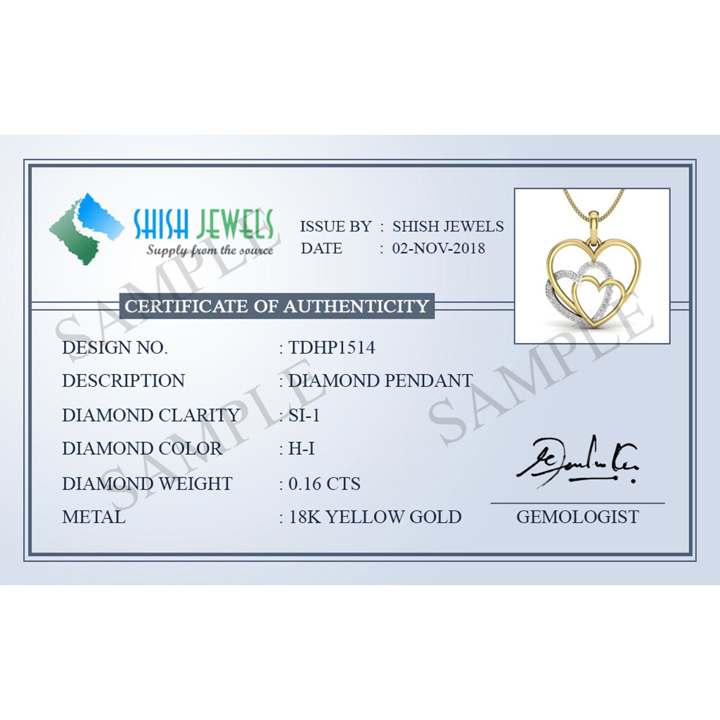 Heart shape pendant 1/6ct natural diamond gold necklace for women 18