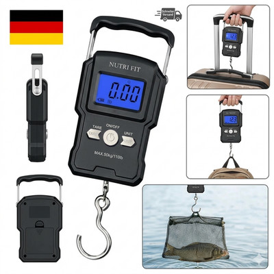 NUTRI FIT Digitale Kofferwaage,110lb/50kg Elektronische Digital Fischwaagen Hand