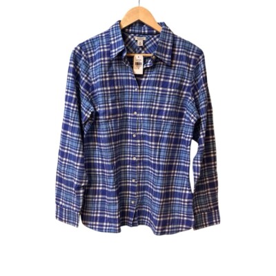 L.L.Bean Women's Plaid Blue Button Down Flannel Shirt Size Medium Long Sleeve