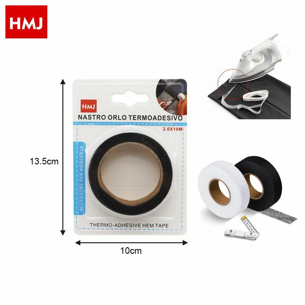 Rotolo Nastro Adesivo Per Stoffa Tessuti Termoadesivo Nero 20mmx10mt hmj