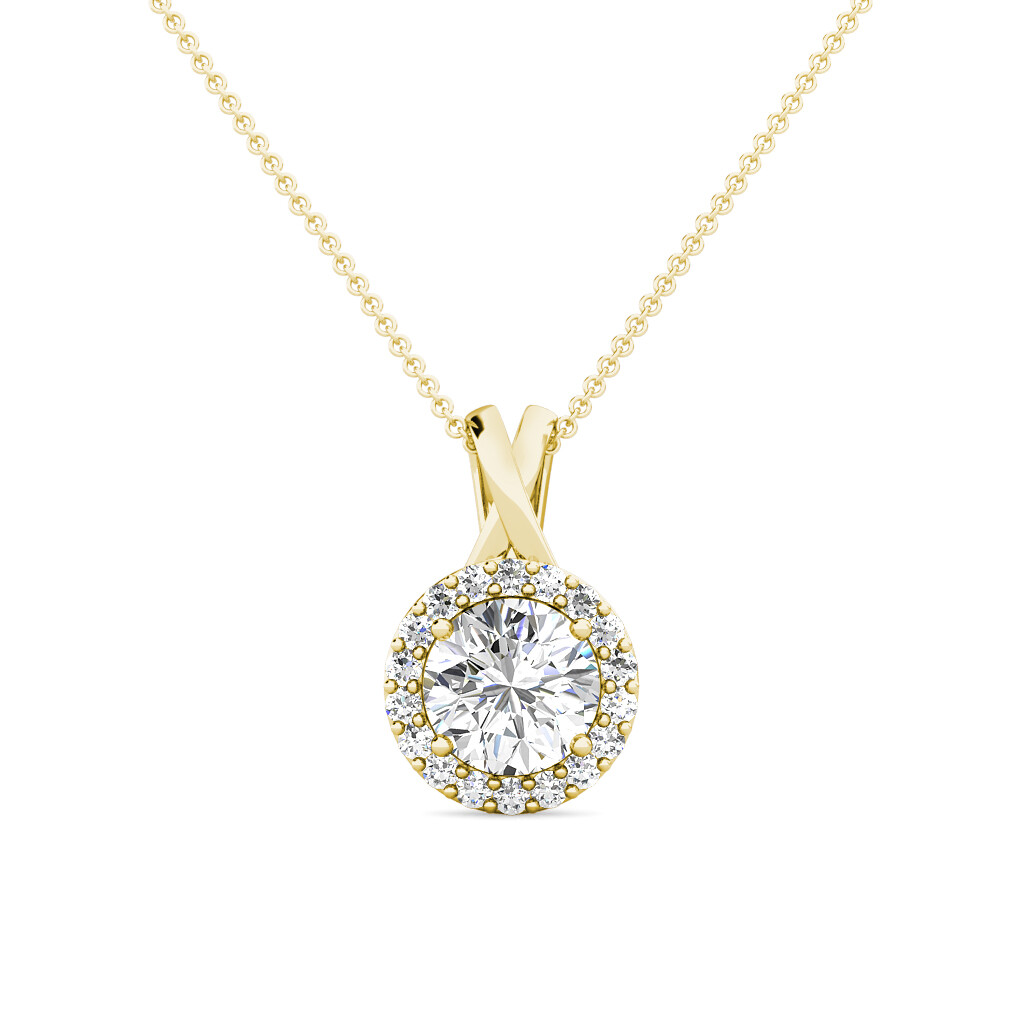 Pre-owned Limor 1.79ct Created Diamond 14k Yellow Gold Halo Pendant Necklace W/ 18" Chain In White