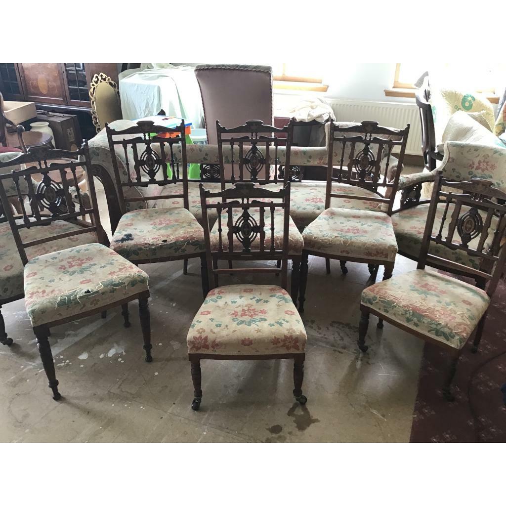 Victorian inlaid parlour suite chaiselong 2 tub chairs 4 chairs and 2