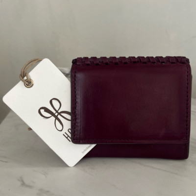 HOBO Stitch Leather Cardholder Wallet, Compact/Travel, Burgundy Eggplant, NWT