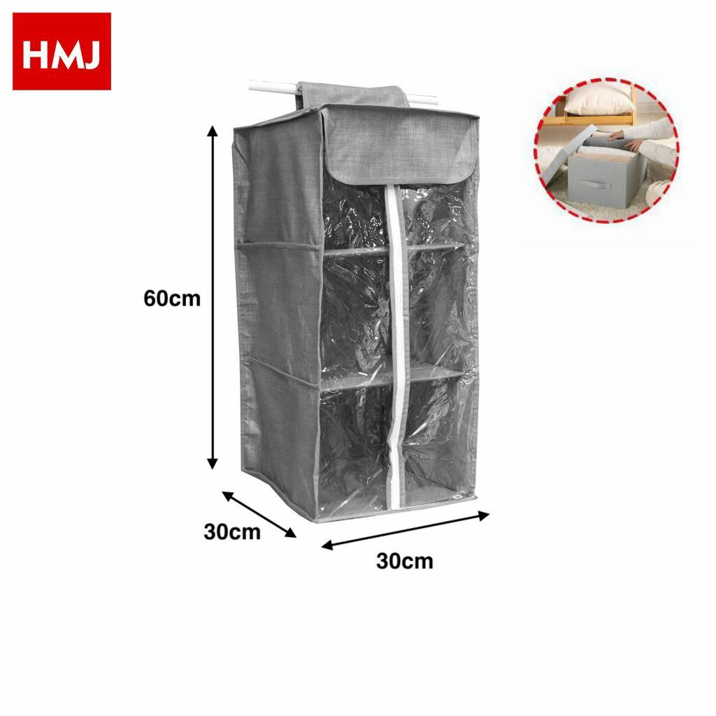 Organizer Armadio Portatutto Pensile Tessuto Con Cerniera 3 Piani 30x30x60 hmj