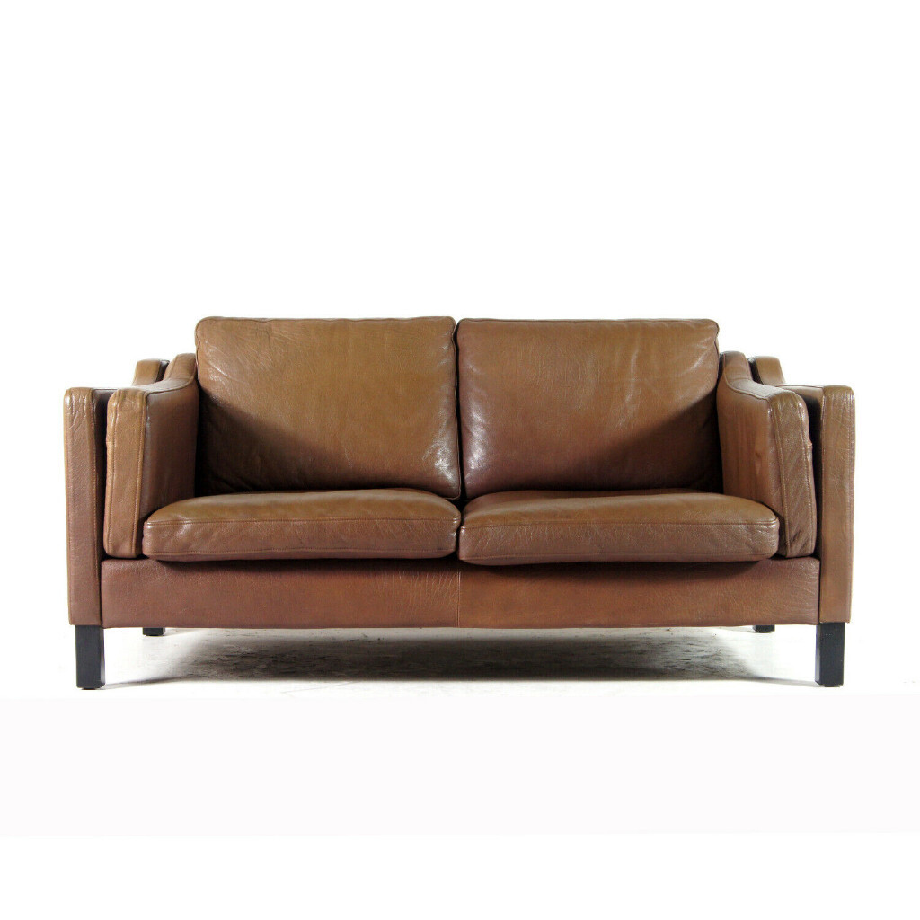 Retro Vintage Danish Leather 2 Seat Seater Sofa Rosewood Mogensen 1950s