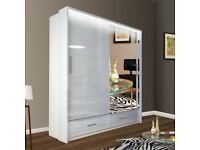 Excellent Quality 3/2 Doors Sliding Wardrobe High Gloss or Matte with Mirrors - Brand New