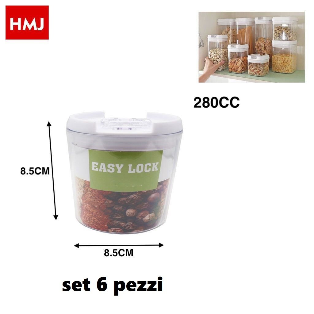 Set 6 Pz Contenitori Barattolo Salva Freschezza Biscotti Cereali Pasta 280cc hmj