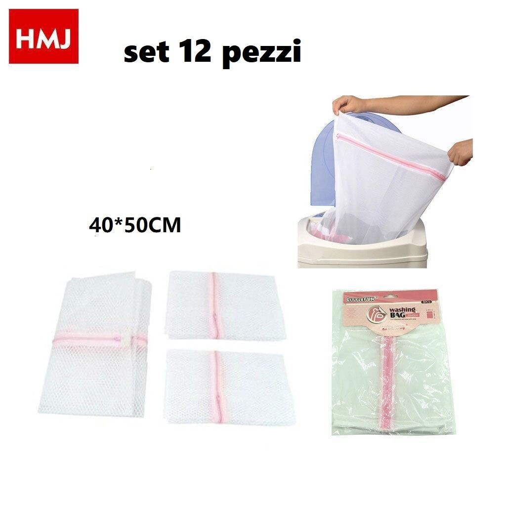 Set 12 Pezzi Washing Bag Borsa Lavaggio Sicuro Lavatrice Calzini 40x50cm hmj