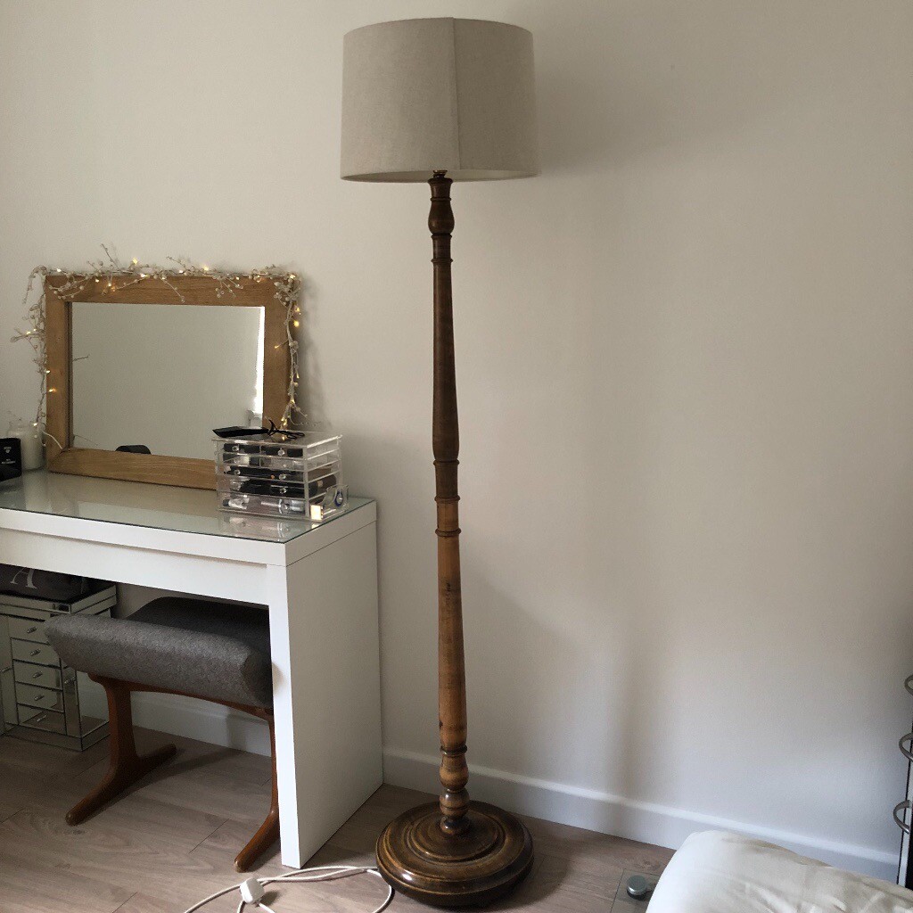 Antique Wooden Floor Lamp with Laura Ashley shade in Bearsden