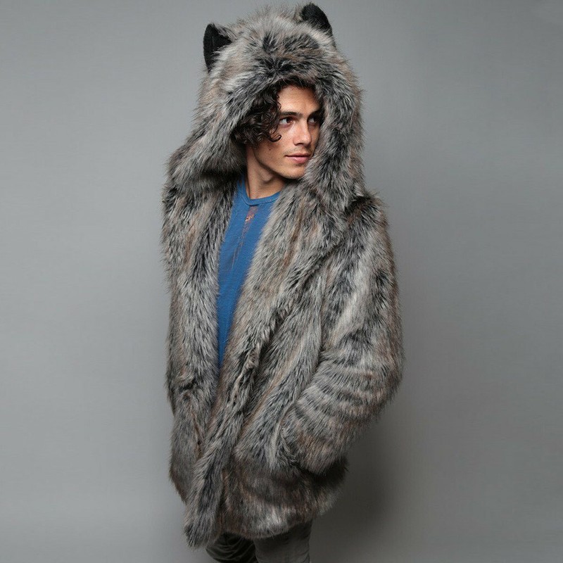 New Fashion Mens Warm Thick Coat Jacket Faux Fur Outwear Cardigan Overcoat