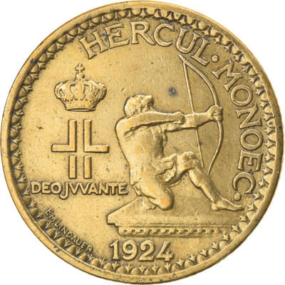 [#835460] Münze, Monaco, Louis II, Franc, 1924, Poissy, SS, Aluminum-Bronze, KM: