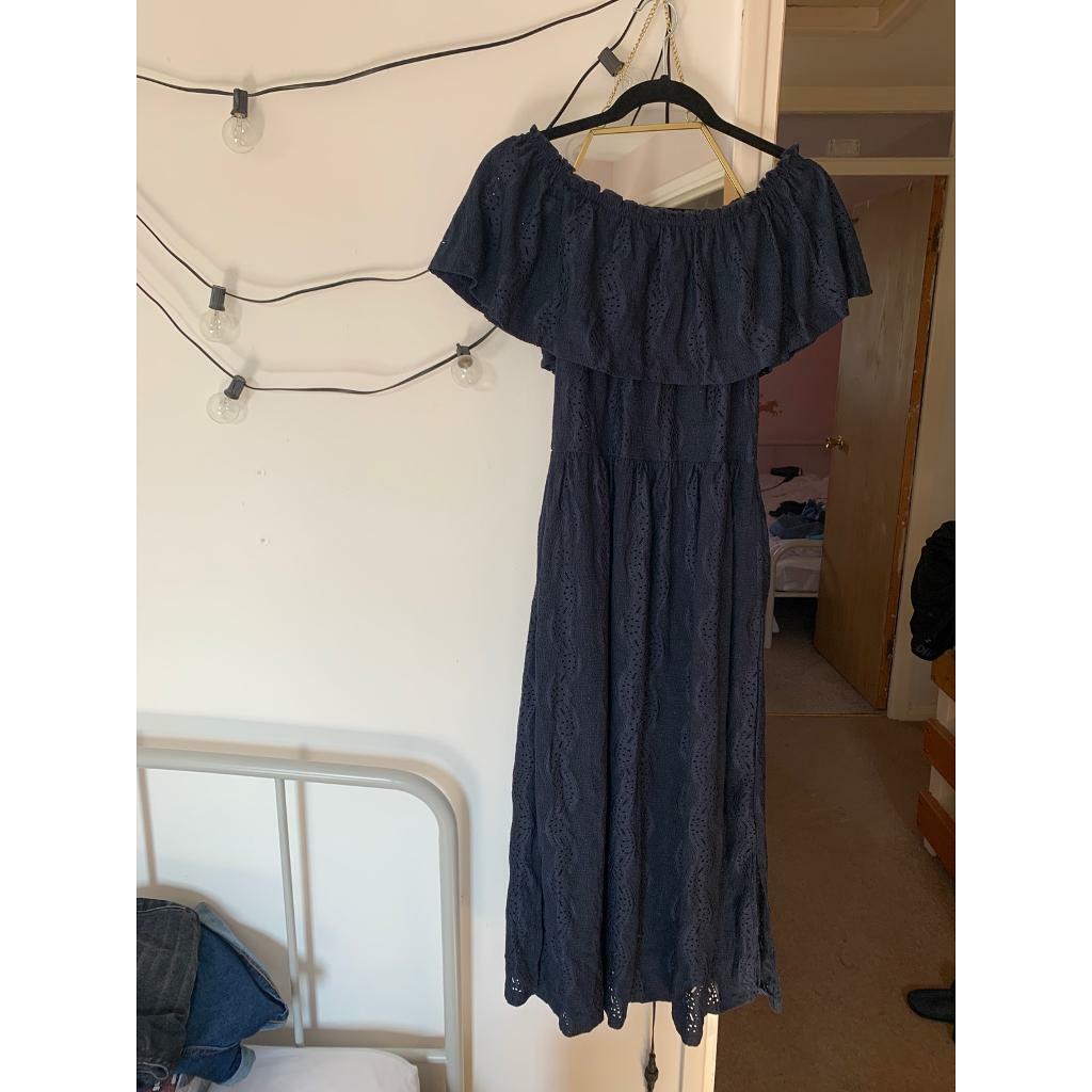 next navy broderie dress
