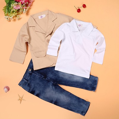 3 Stück Baby Jungen Jacke Hemd Und Jeans Kleidung Set für Frühling und