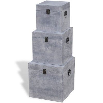Gray Square Storage Box Concrete Gray Color 3 Pcs MDF Stylish Living Room Decor