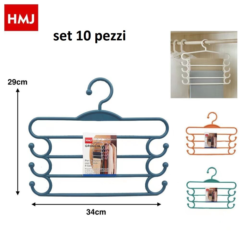 Set 10 Pezzi Gruccia Stampella Porta Pantaloni Vestiti Sciarpe 4 Posti hmj