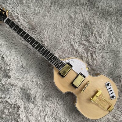 6 String Violin Shape Electric Guitar Gold Hardware Hollow Body Tailpiece Bridge
