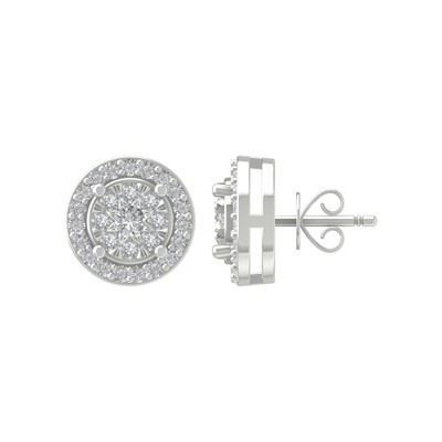 10k White Gold Round Lab Grown Diamond Composite Stud Earrings Gift For Women
