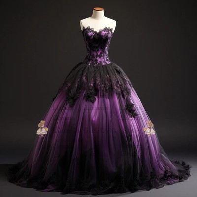 Lace Applique Strapless Ball Gown Full Length Evening Party Dress Prom Dresses
