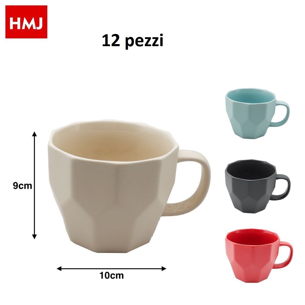 Set 12 Pezzi Tazza Tazzone Porcellana Colorate Latte Colazione 450ml hmj
