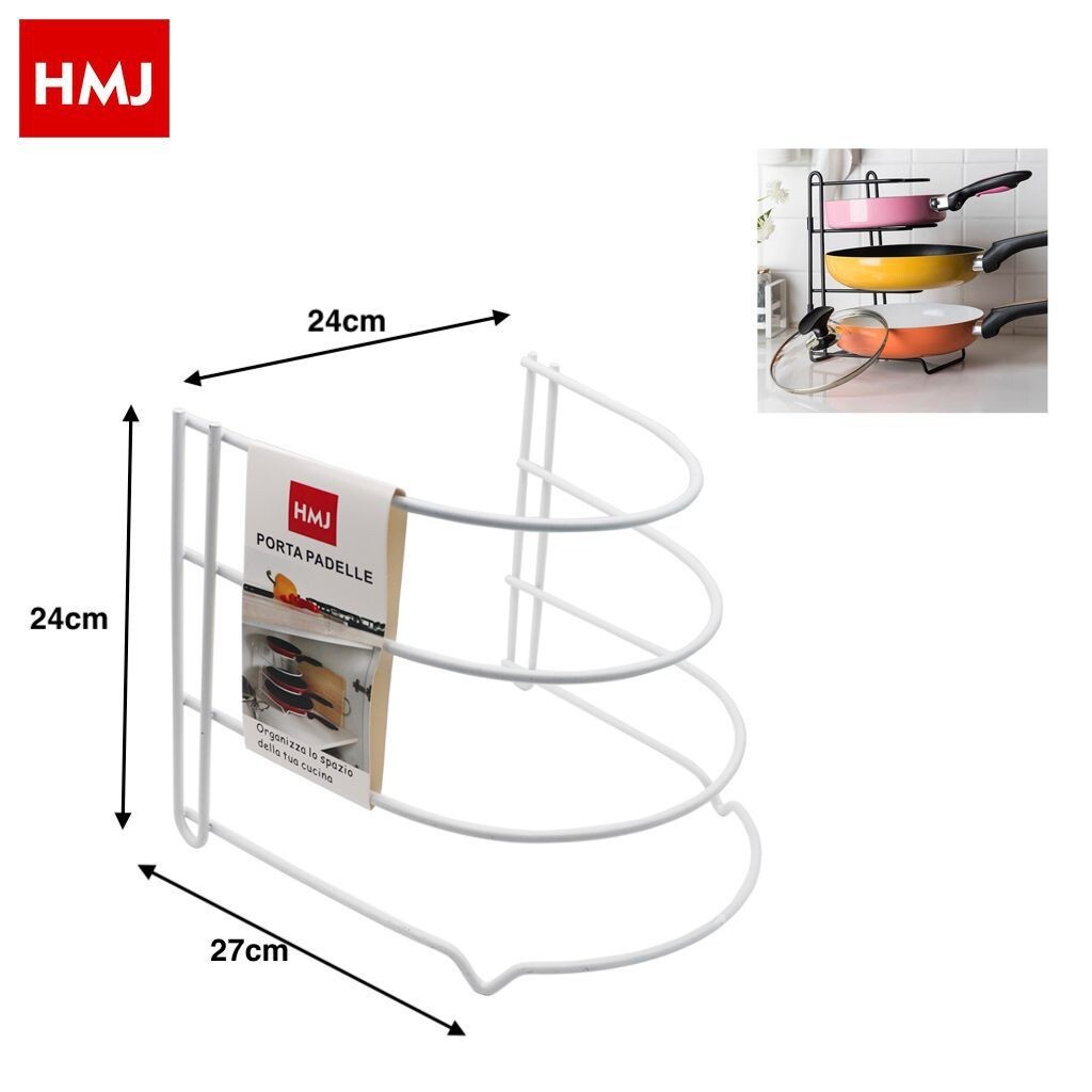 Porta Padelle In Metallo 3 Posti Organizzazione Cucina hmj