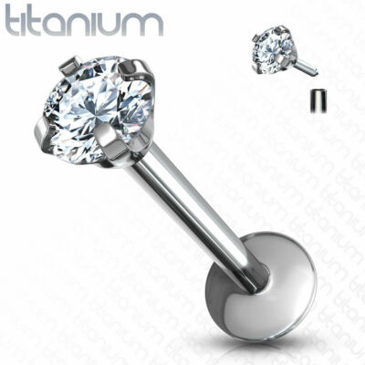 16G 5/16'' Internally Threaded Solid Titanium Prong Set  Gem Labret Stud Ear Ring