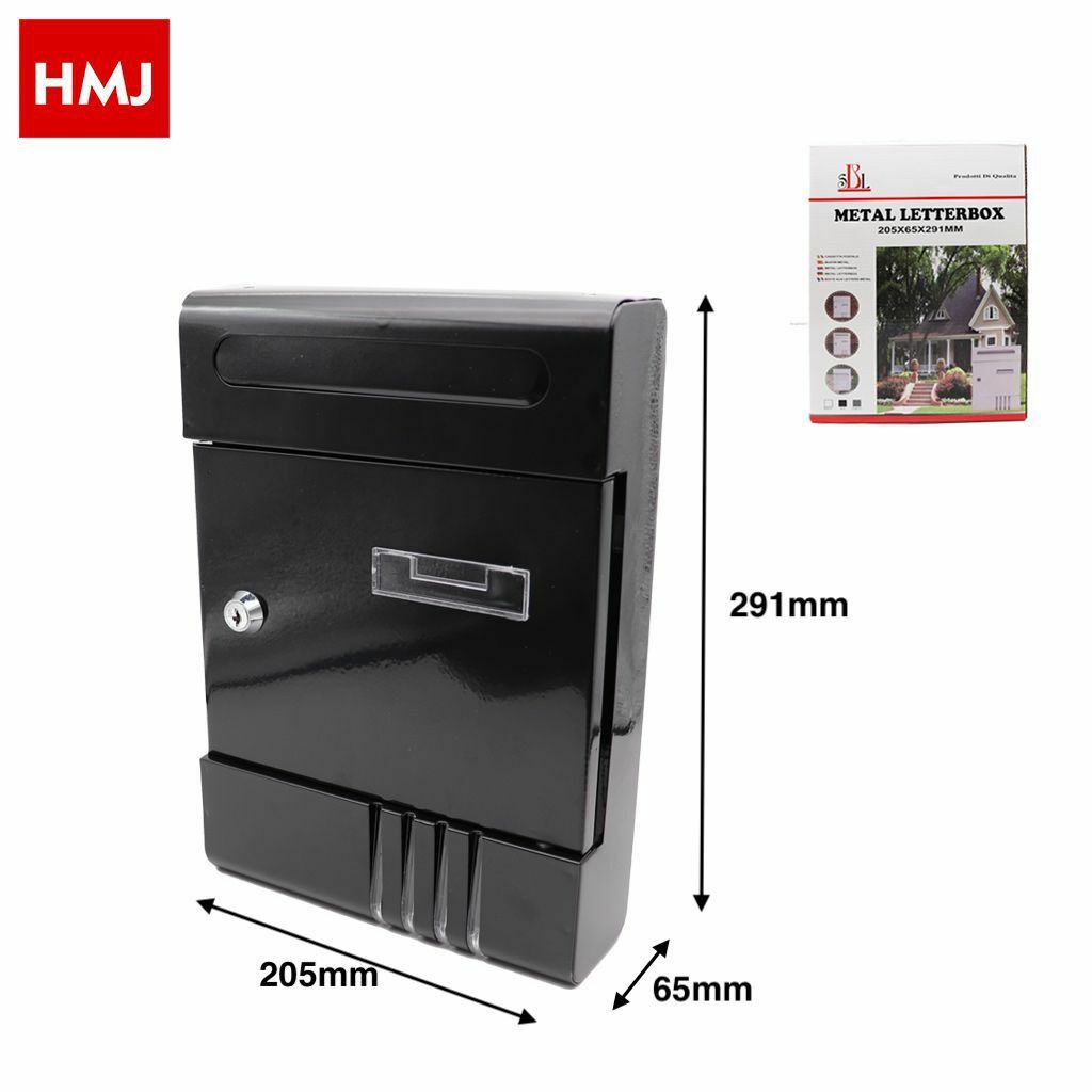 Cassetta Postale in Metallo Porta Lettere Chiave Buca Posta H2803 Nera hmj