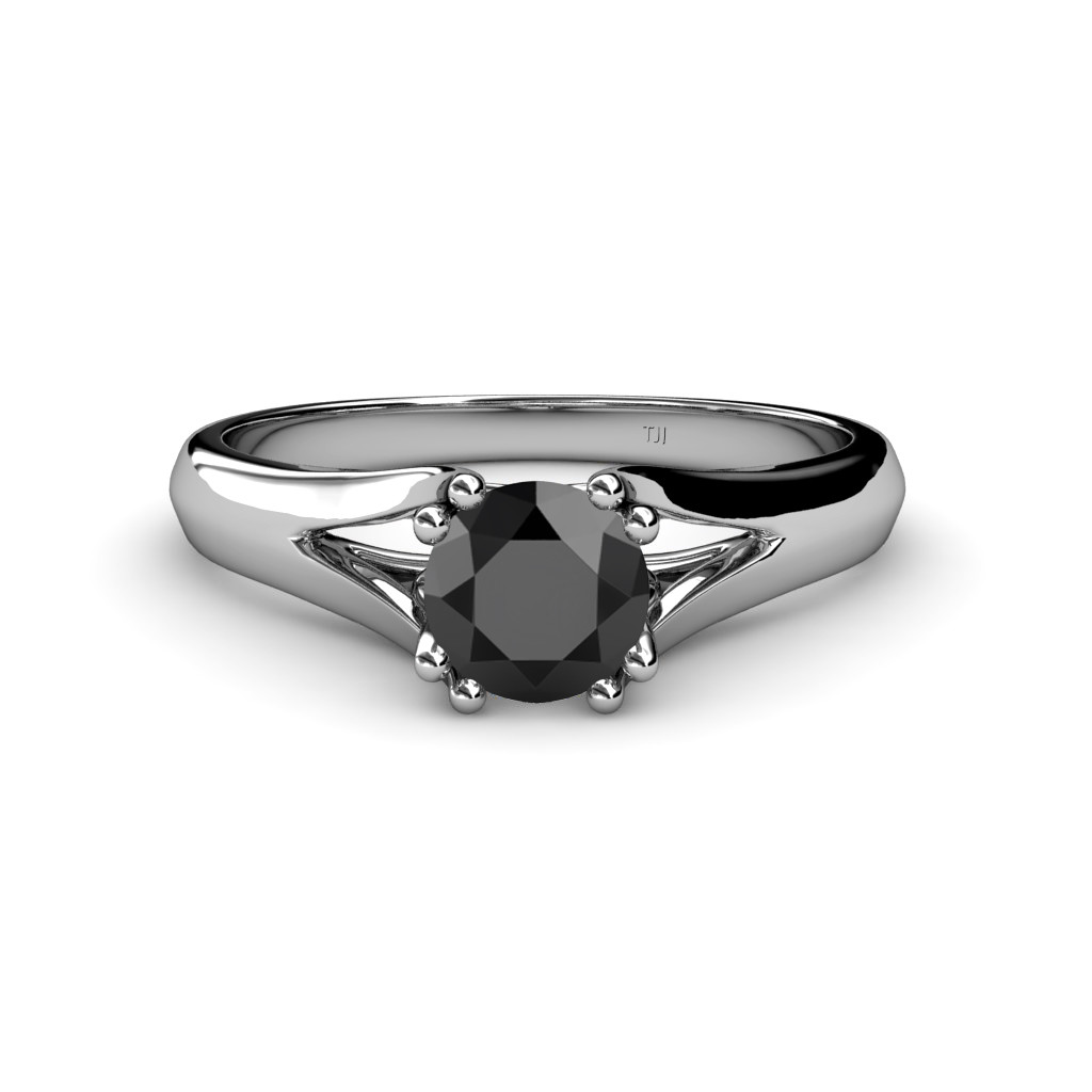 Pre-owned Trijewels Round Black Diamond 8 Prong Women Solitaire Engagement Ring 14k Gold Jp:82360