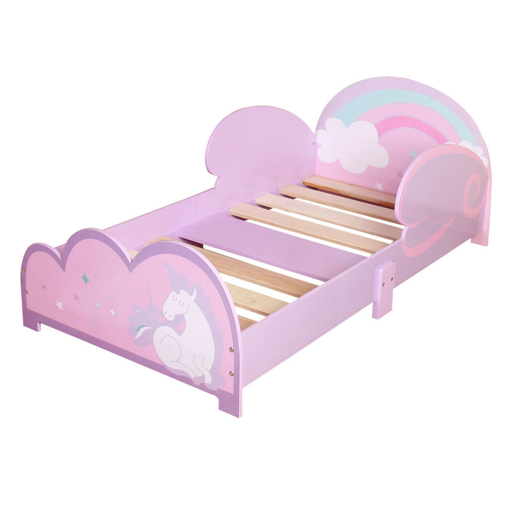 Girls Pink Unicorn Junior Toddler Kids Bed Frame Pink/ Pruple in