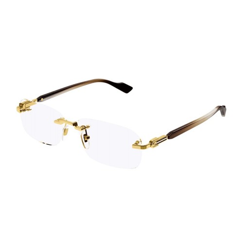 Pre-owned Gucci Gg1221o 002 Gold Brown Horn Clear Lens Rectangular Rimless Eyeglasses