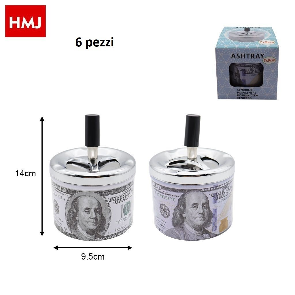 Set 6 Pezzi Posacenere Porta Cenere A Molla Fantasia Dollaro hmj