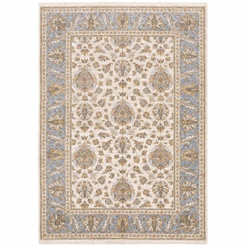 Устойчивый к пятнам коврик Oriental Power Loom размером 10 X 13 Дюймов цвета Слоновой Кости и синего цвета с