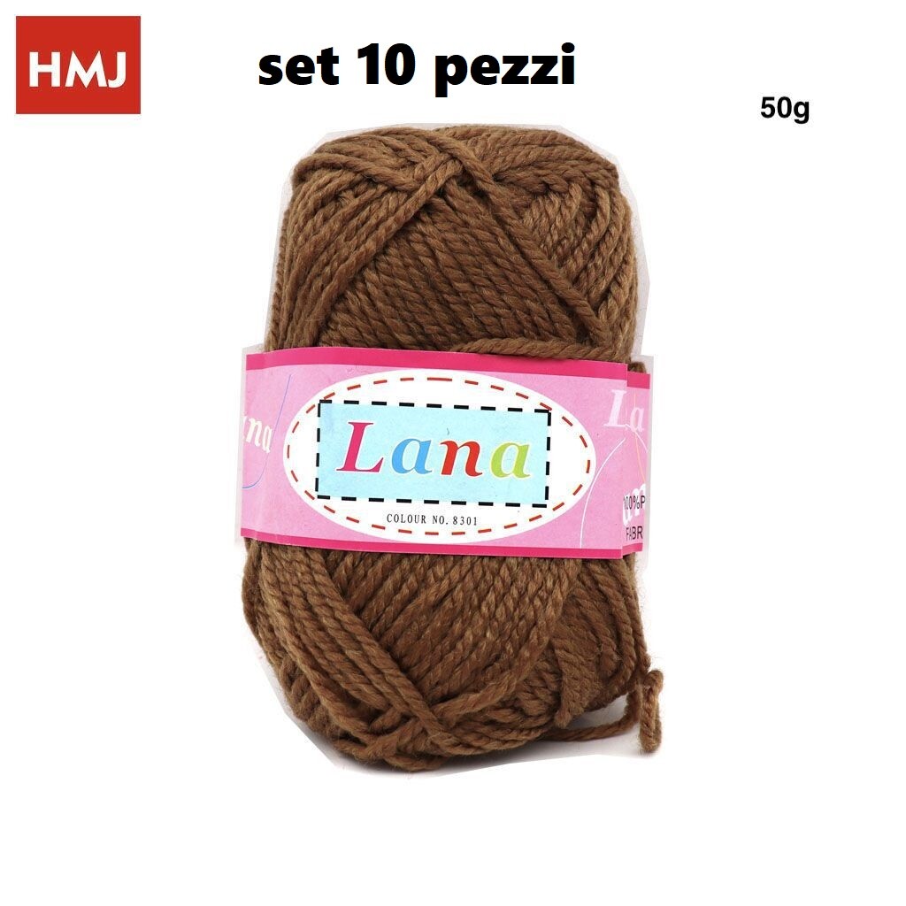 Set 10 Pz Gomitoli Matassa Filato Lana Uncinetto Cucito Ricamo Marrone 50gr hmj