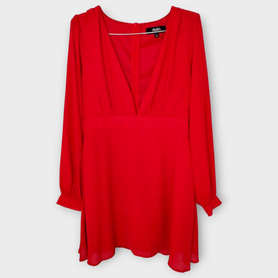 Lulus Womens Dress Sz Large Ecstatic Harmony Red Chiffon Glamourcore Cottagecore