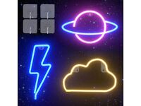 Set of 3 x Neon effect USB/battery lights - planet / lightening / cloud