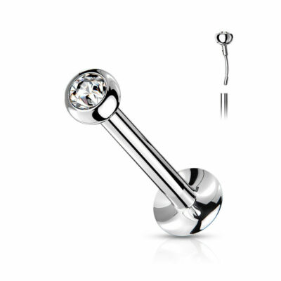 16G Implant Grade Titanium Push In CZ Thread-less Labret Ring Helix Tragus Stud